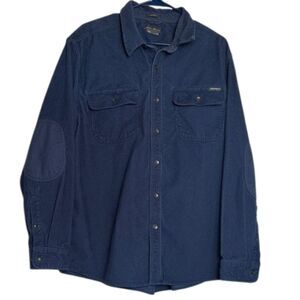 Eddie Bauer Mens Corduroy Shirt Shacket Size XL Classic Fit Elbow Patches Blue